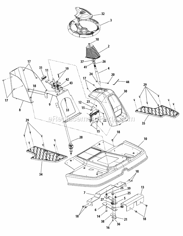 Steering Shaft, Pedestal & Running Board Diagram and Parts List for FMZ50 17AF4BFP010, 17AF4BFP210, 17AF4BFP009, 17AF4B Cub Cadet Lawn Mower